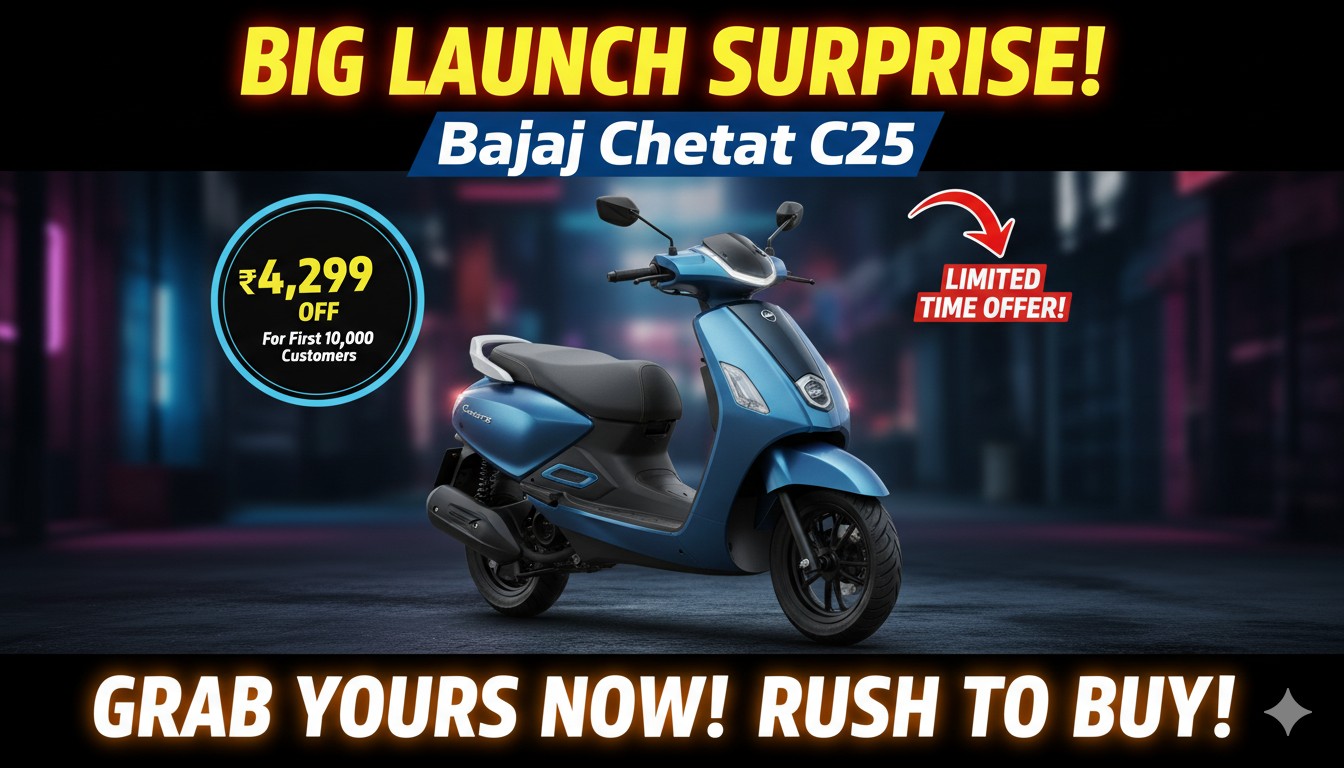 बजाज चेतक C25 इलेक्ट्रिक स्कूटर का इंडिगो ब्लू वैरिएंट, जिसमें मेटल बॉडी और मॉडर्न डिजाइन दिख रहा है।