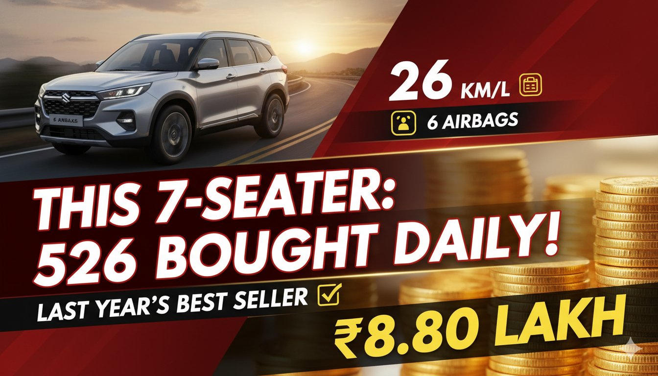 मारुति सुजुकी अर्टिगा 2026 मॉडल का फ्रंट व्यू, सफेद कलर में पार्क्ड कार।