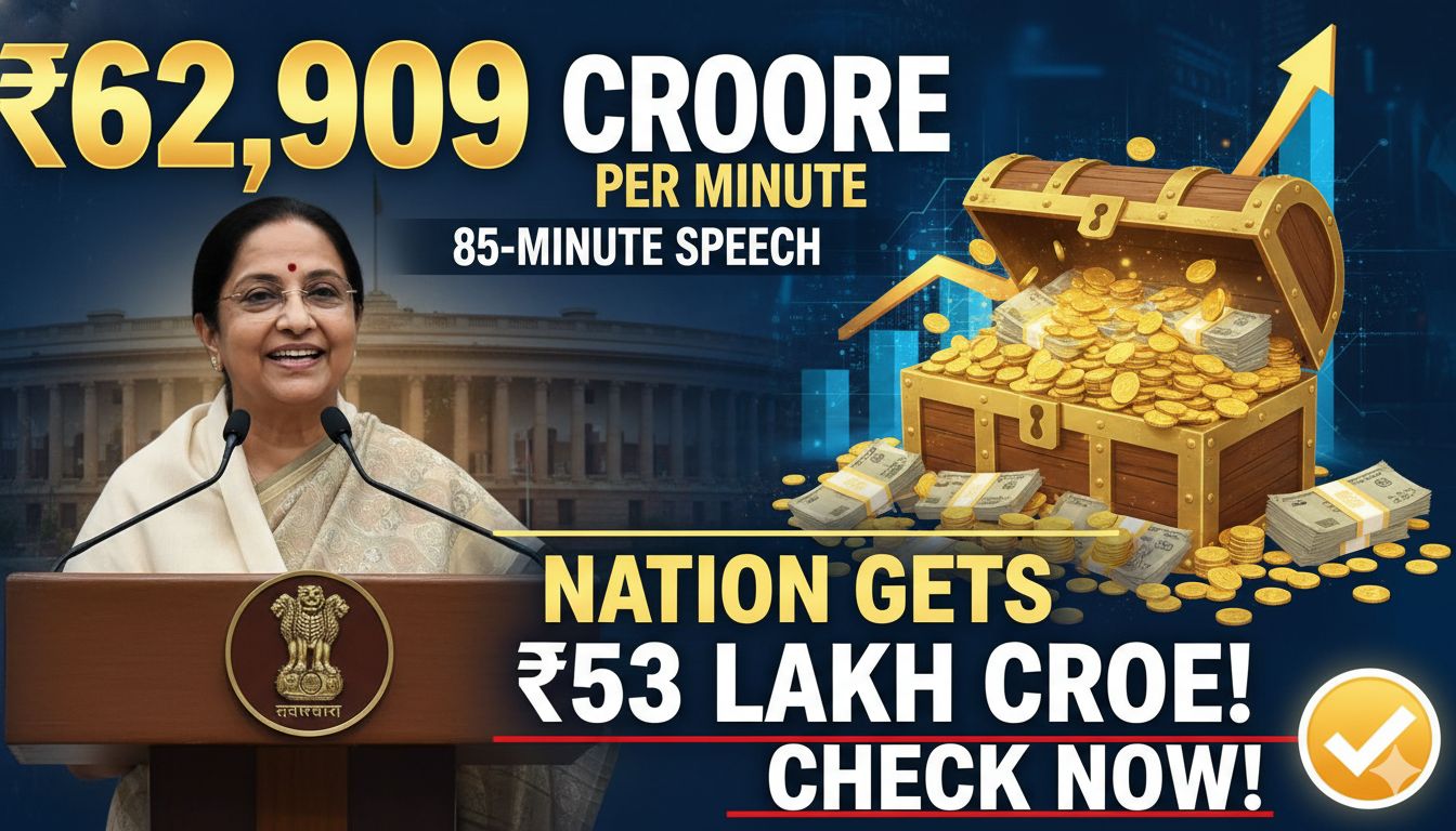 वित्त मंत्री निर्मला सीतारमण यूनियन बजट 2026-27 पेश करती हुईं, लाल बैग के साथ संसद में।