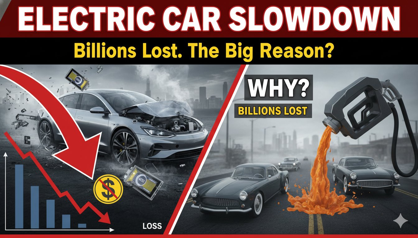 भारत में इलेक्ट्रिक कारों की बिक्री मंदी और कंपनियों को नुकसान का ग्राफिकल इलस्ट्रेशन