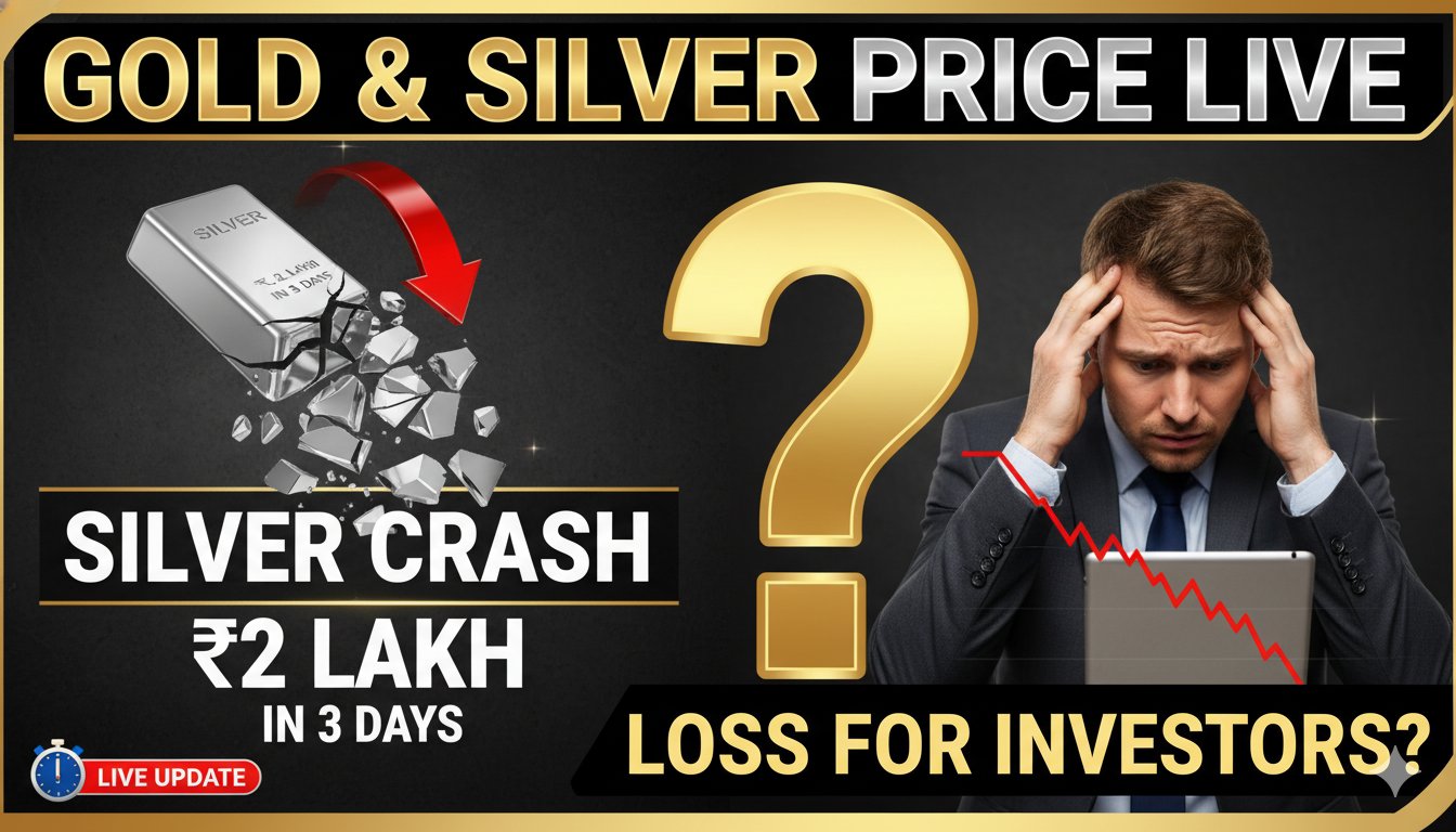 चांदी और सोने की कीमतों में भारी गिरावट दिखाती ग्राफिकल इमेज