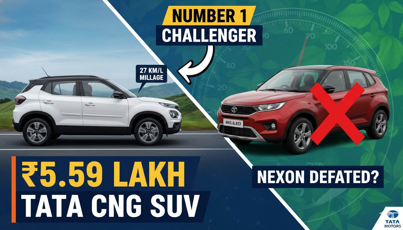 टाटा पंच सीएनजी 2026 फेसलिफ्ट SUV का फ्रंट व्यू, एलईडी लाइट्स और ग्रिल हाइलाइटेड।