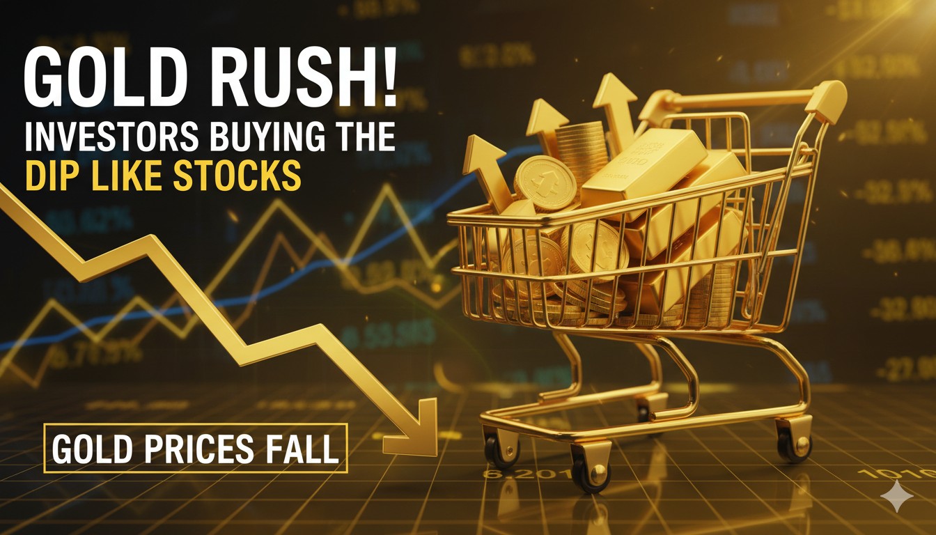 सोने की ईंटें और सिक्के गिरते भाव के साथ निवेशकों की खरीदारी दर्शाते हुए